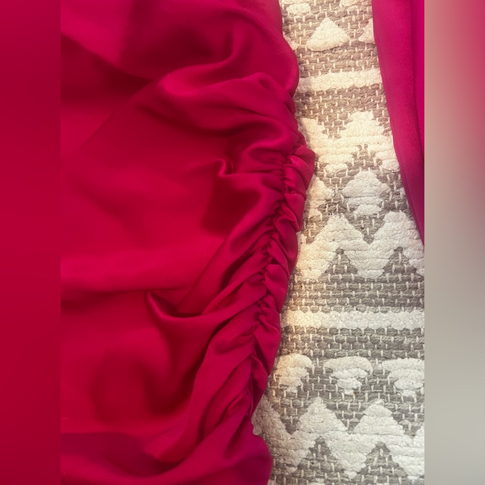 Showpo Rayanna One Shoulder Satin Long Sleeve Cut Out Mini Dress in Fuschia - Picture 3 of 10